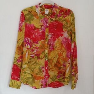 J. Crew Floral Button Down Shirt - Red, Green, Yellow